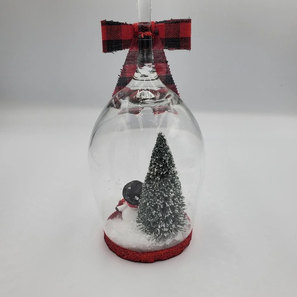 Homemade Snowman Tree Wine Glass Candle Holder W/ Battery Operated Candle‎ Decor